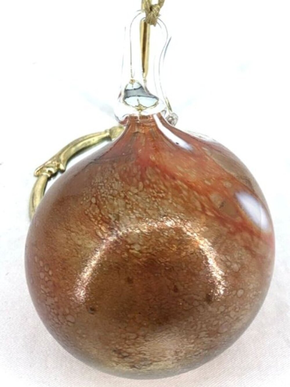 Hand Blown Art Glass Christmas Ornament Orange Splatter Pattern 3.5"